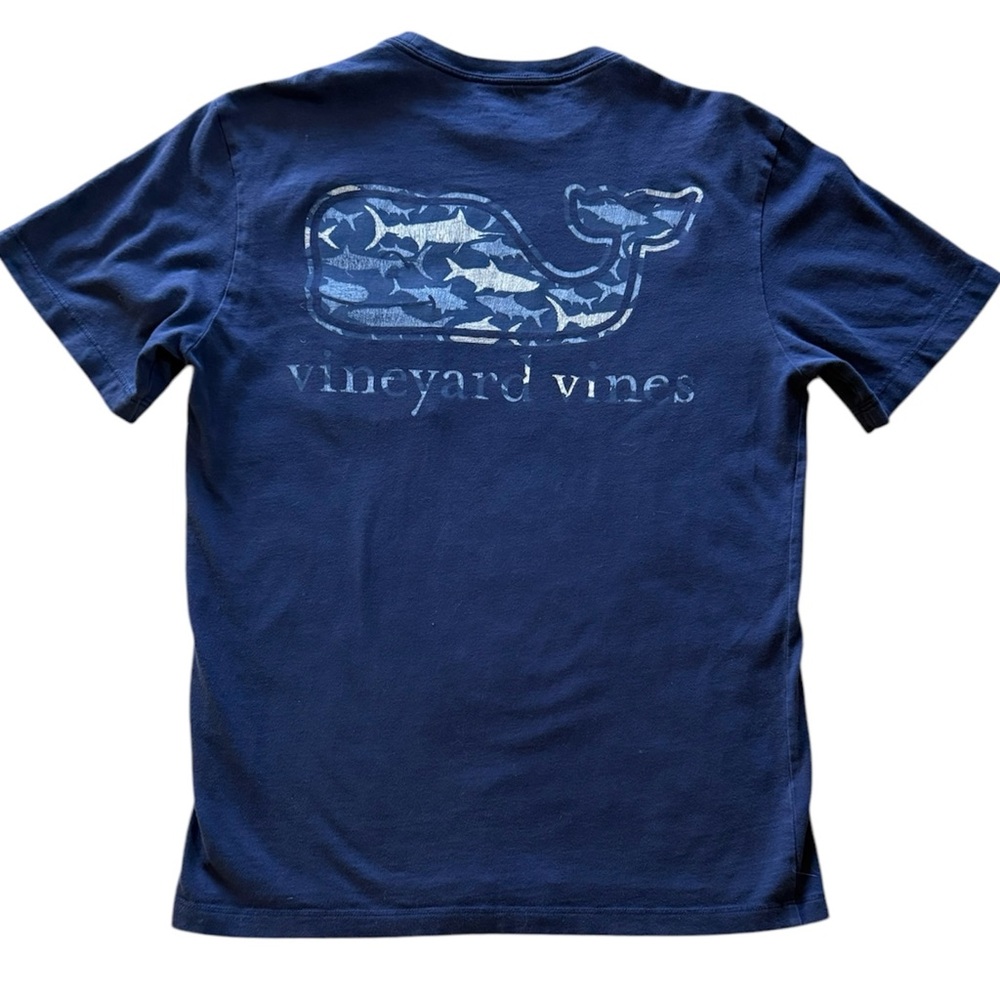 Vineyard Vines Shark Graphics Blue T-Shirt Front Pocket 100% Cotton Men’s XS